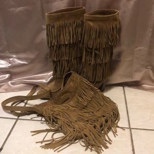 Ralph Lauren fringe boots & cross over bag